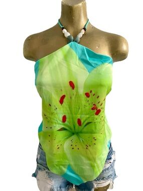 RICH  & FAMOUS Beaded TigerLily HALTER TOP Size Medium NWT